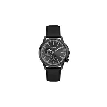 Imagem de GUESS Relógio masculino multifuncional de couro preto US, Preto