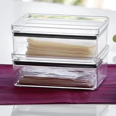 Imagem de 2 Porta Frios Geladeira Pote Hermético Gaveta Acrilico 770ml Porta Frios Empilhável Transparente Pote para Presunto e Queijo porta frios duplo