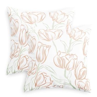 Imagem de CaliTime Capas de almofada decorativas 45,7 x 45,7 cm, pacote com 2 capas de almofada minimalistas de lã aconchegante, tulipa para sofá-cama, decoração de casa de fazenda, rosa empoeirado