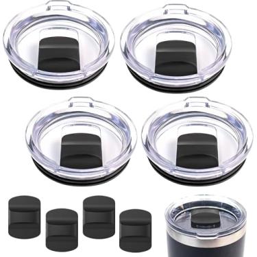 Imagem de Pacote com 4 tampas de substituição de 590 ml e 4 controles deslizantes magnéticos para tampa Yeti, compatíveis com YETI Rambler (pacote com 4 tampas, 4 controles deslizantes magnéticos)