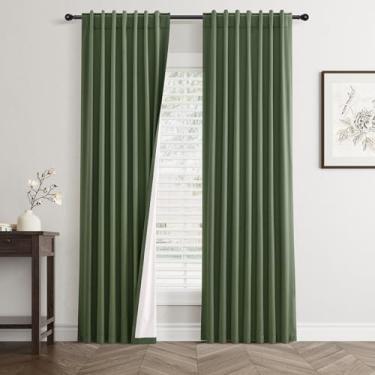 Imagem de Cortinas blackout de linho verde-oliva 203 cm de comprimento, conjunto de 2 painéis para sala de estar, quarto, redução de ruído térmico, 100% preto, cortinas de linho, cortinas de janela escurecendo