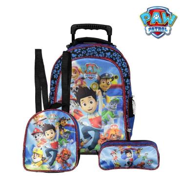 Imagem de Kit Mochila Escolar Infantil Patrulha Canina Azul De Rodinha