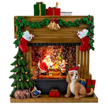 Imagem de Cena de Natal com lareira de Papai Noel iluminada musical