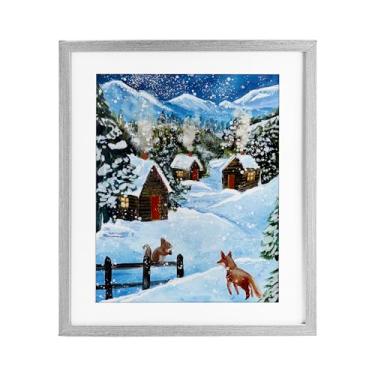 Imagem de Stupell Industries Snowy Christmas Cabins Trio Impressão emoldurada cinza sob vidro, design de Patricia Reynolds, 21 x 17