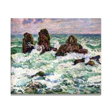 Imagem de Stormy WavesThéo van Rysselberghe: Impressão em tela neoimpressionista belga chave 30 x 36 cm sem moldura