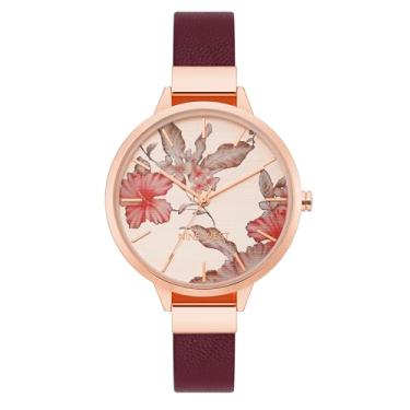 Imagem de Nine West Relógio feminino com mostrador floral, Vermelho