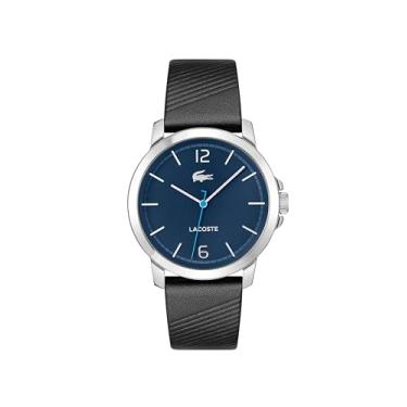 Imagem de Lacoste Relógio masculino Ottawa 3H quartzo resistente à água com pulseira de couro preto, modelo: 2011275, Preto, Assista