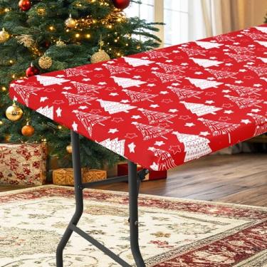 Imagem de homing Capa de mesa retangular, toalha de mesa elástica de poliéster impermeável, adequada para mesas dobráveis de 1,8 m, protetor de mesa lavável para piquenique, acampamento, ao ar livre (árvore de