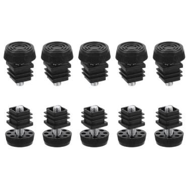 Imagem de DTGN Pés niveladores ajustáveis de 20 x 20 mm (CxL) - Conjunto com 10 - Bom para móveis - Kit de inserção quadrada para móveis - Preto