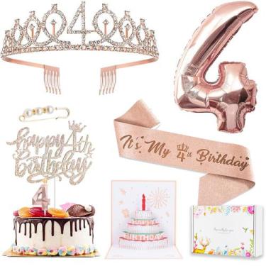 Imagem de Conjunto de decorações de aniversário Awfrky 4th Birthday Girl Rose Go