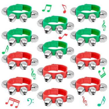 Imagem de 12 peças, sinos de pulso, brinquedos de ritmo musical, sinos de mão, instrumentos de percussão para lembrancinhas de festa de Natal