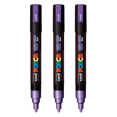 Imagem de posca Marcadores de tinta à base de água PC-5M, ponta média reversível (1,8-2,5 mm), violeta metálico, 3 unidades