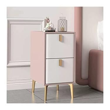 Imagem de Mesa de cabeceira moderna, mesa de cabeceira de couro artificial rosa com 2 gavetas, mesa lateral de cama fina com pernas de mesa de metal dourado, mesa de canto feminina para dormitório de