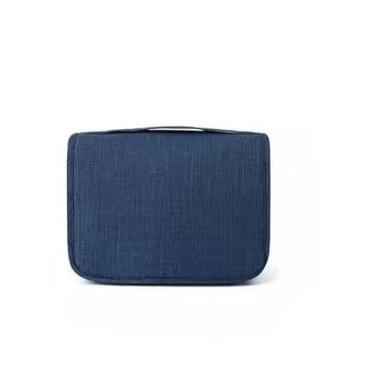 Imagem de Necessaire Organizadora Bolsa Portátil Feminina Para Maquiagem Para Viagem Higiene Pessoal Com Divisória Cabide (Azul Marinho)