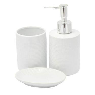 Imagem de Kit Banheiro Lavabo Branco Com Dispenser 3 Peças 4484 Prata