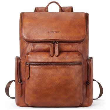 Imagem de Mochila Masculina para Laptop de Couro, BOSTANTEN, Marrom