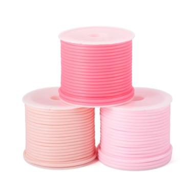 Imagem de Cheriswelry 3 Rolos de 2 mm Cordas de Borracha Rosa Oco para Pulseiras Joias Miçangas Elásticas Fios Elásticos Cordas de Cordas Tricô Cordão de Barbeiro para Fazer Joias Faça Você Mesmo Artesanato