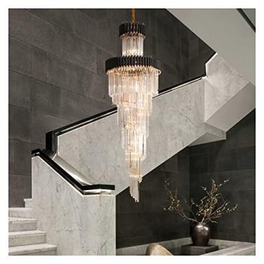 Imagem de Candeeiros de aranha, candeeiro de lustre moderno de luxo para escada, candeeiro suspenso para sala de estar, decoração de casa, candeeiro suspenso LED preto/dourado, acessório de iluminação para Int