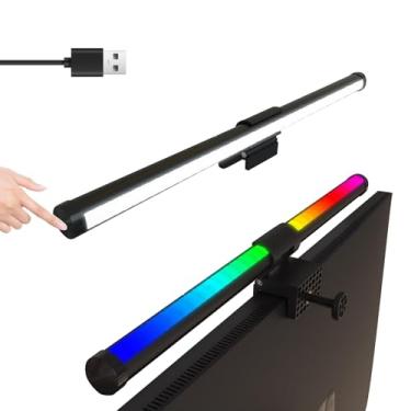 Imagem de Lâmpada de Tarefa LED de Leitura Eletrônica de Barra de Luz de Monitor de PC,Barra de 2 luzes,5 Modos de Cor & 16RGB,Alimentada por USB,Sem Brilho de Tela,Mudança de Toque para Mesa/Escritório/Casa