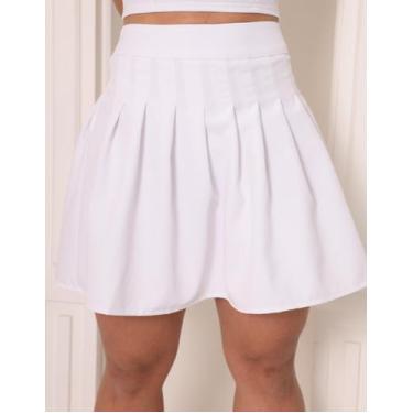 Imagem de Saia Feminina Alfaiataria Rodada Plissada Cós Alto - Generica, Branco,