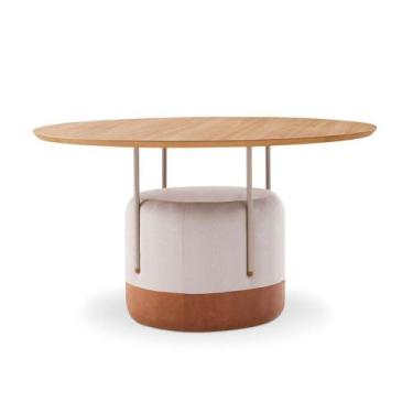 Imagem de Mesa Jantar Redonda 1,4m Base Metal Estofada Tampo 100% MDF - Casa Lar