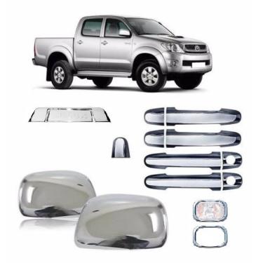 Imagem de Kit Aplique Cromado Maçaneta Retrovisor Traseira Moldura Pisca Hilux 2005 à 2011