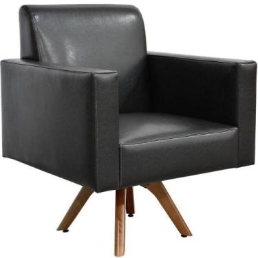 Imagem de Poltrona Giratória Base De Madeira material sintético Preto - LYAM DEC