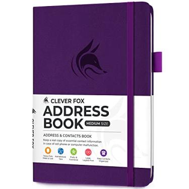 Imagem de Clever Fox Livro de endereços com abas alfabéticas – Telefone e agenda de endereços de couro PU para manter contatos seguros, diário organizador de contatos, tamanho médio (14 cm x 19 cm) capa dura,