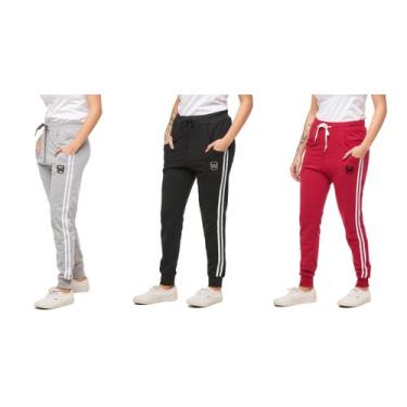 Imagem de Kit com 03 calças de moletom feminina wooks saruel skinny sport luxo, 