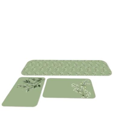Imagem de Kit 3 Tapetes Para Cozinha Antiderrapante Estampa Folhas Verdes Naturais(03)