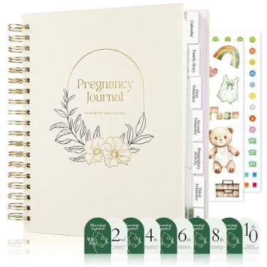 Imagem de molekaus Livro de memórias de gravidez para mães pela primeira vez, diário de gravidez de lembrança com 146 páginas de linho, lindo presente essencial para acompanhar marcos para gestantes