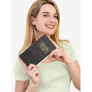 Imagem de Pacote com 1 calendário de bolso 2025 para bolsa, agenda diária A6 2025, tamanho pequeno (17,5 cm x 9,4 cm), agenda inglesa, preto
