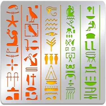 Imagem de Estêncil de ícone do Egito, 15 x 15 cm, elementos egípcios, pintura, desenhos, estêncil para diário, gravação e álbum de recortes