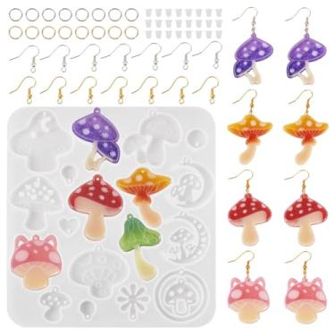 Imagem de 1 conjunto de moldes de pingente de silicone faça você mesmo, joias de resina epóxi, molde de fundição para artesanato faça você mesmo, brincos, chaveiros, joias, cogumelos, 130,5 x 120 x 4,5 mm