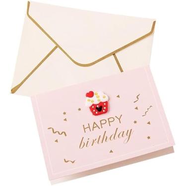 Imagem de Cartões de feliz aniversário exclusivos rosa, cartão criativo com envelope, coroa de flores, coração, cartões de feliz aniversário, cartões de desejos com envelopes para amigos, cartões e cartolina