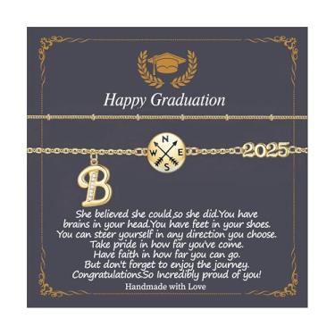 Imagem de Presentes de formatura para a faculdade de 2025, bússola dourada inicial A - Z", presente inspirador, irmã do ensino médio, melhores amigas, 6, Latão, Sem Pedra Preciosa