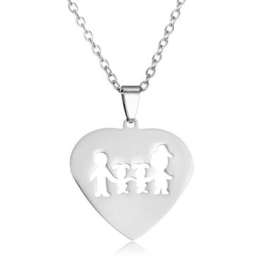 Imagem de Colar de família presentes para família com pingente de coração presentes para mãe, pai, filha, filho, presente, One Size, Aço inoxidável, Sem Pedra Preciosa