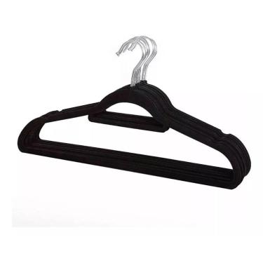 Imagem de Kit 10 Unidades Cabides Slim Veludo Preto
