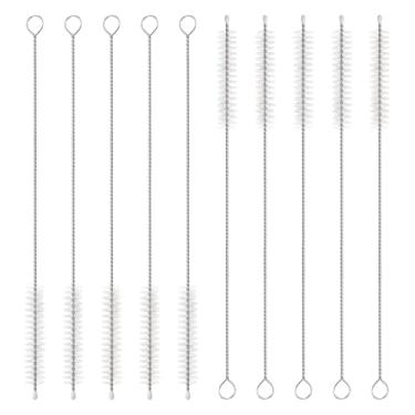 Imagem de HARFINGTON Conjunto de escovas de limpeza de palha, aço inoxidável 304 de comprimento e cerdas de nylon para garrafa de água, tubos de copo de canudo de silicone, branco (10 mm OD, conjunto de 10