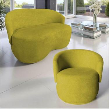 Imagem de Kit Namoradeira + Poltrona Decorativa Beatriz Orgânica Veludo Amarelo 