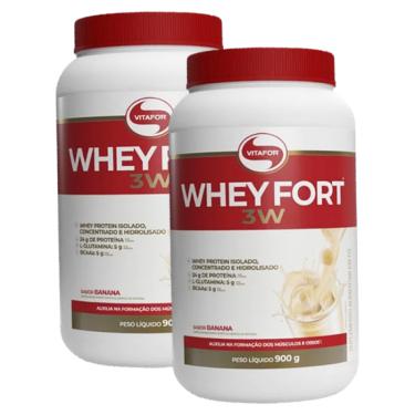 Imagem de Kit 2X: Whey Fort 3W Banana Vitafor 900g