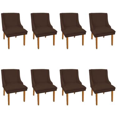Imagem de Kit 8 Cadeiras de Jantar Suede Marrom Pés Palito