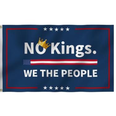 Imagem de Bandeira No Kings 8,5 x 1,5 m, bandeiras We The People, ambos os lados impressos, faixa masculina feminina, cores vibrantes, costura dupla com ilhós de latão, decoração de rua de jardim de bar, uso