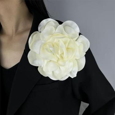 Imagem de Broche de flor rosa em tecido de cetim delicado broches grandes de lapela elegante flor de seda broche grande para mulheres festa de casamento dança banquete vestido terno acessórios de roupas joias