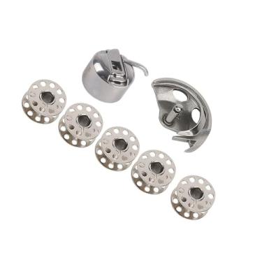 Imagem de Chiffonade Conjunto compatível com caixa de bobinas de máquina de costura prata 7 peças de costura doméstica estilo antigo peças de gancho