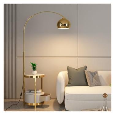 Imagem de Luminária de chão Candeeiro de pé com gaveta, candeeiro em arco ajustável altura, mesa para quarto, sala estar ou escritório(Gold)