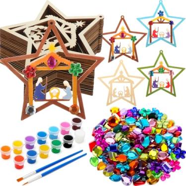Imagem de DoubleFill 24 peças de kits de artesanato de enfeite de Natal para sala de aula infantil, enfeites de presépio de madeira inacabados, artesanato de madeira cristã para colorir DIY para atividades