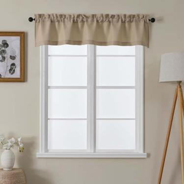 Imagem de Lecloud Saia de camelo para cortinas de janela de 30 cm de comprimento, cortina de cozinha pequena moderna com filtragem de luz, cortinas curtas de serapilheira para casa de fazenda com bolso para