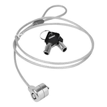 Imagem de Cadeado de Segurança com Cabo de Aço Inox, 1 Metro, Prateado, com 2 Chaves, para Notebooks e Equipamentos