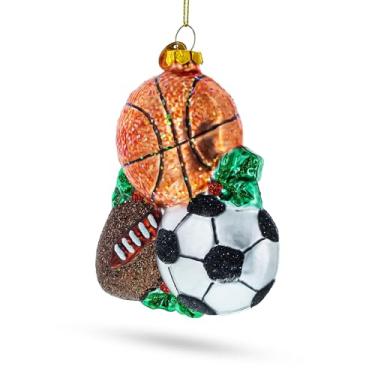 Imagem de Bolas esportivas de futebol, basquete e futebol - Enfeite de Natal de vidro soprado